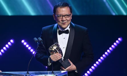Hidetaka Miyazaki on the stage at the 2023 Bafta games awards.