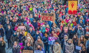 Protesters gather for the Women’s March in Oslo, Norway.