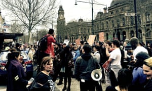Anti-racism protesters rally in opposition to an anti-Islam rally in Bendigo, Victoria, on Saturday.