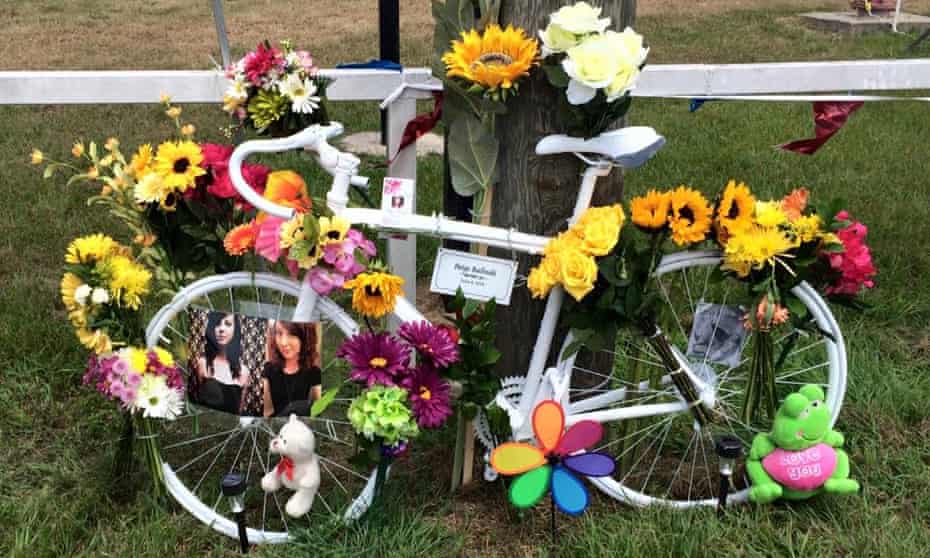A ghost bike memorial to Paige Balinsky, who was killed by a hit-and-run driver in Crosby near Houston in June. 