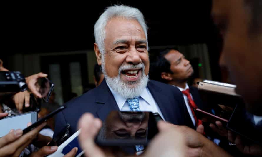 Xanana Gusmao talks to journalists in Jakarta