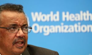 Director-General of the WHO Tedros Adhanom speaks during a news conference in Geneva.