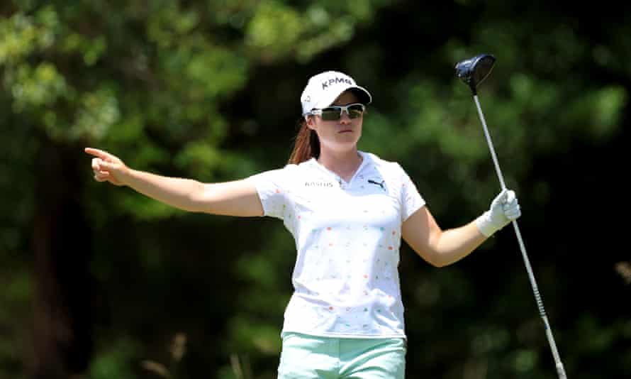 Leona Maguire of Ireland plays tee shot on the final round.