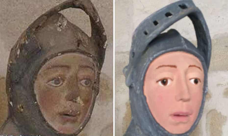 The St George effigy before and after restoration.