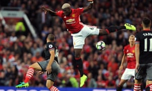 Manchester United’s Paul Pogba flies high on his return to Old Trafford against Southampton in the Premier League.