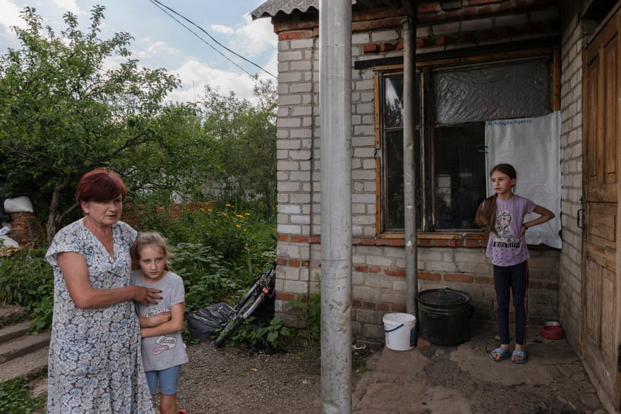Nadia with her granddaughter Vladislava and her friend Dasha .Vladislava’s father Oleksii Ketler died during shelling in Koropy close to Mala Rohan by Russian forces.
