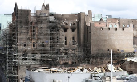 An exterior view of damage to the Glasgow School of Art. building.