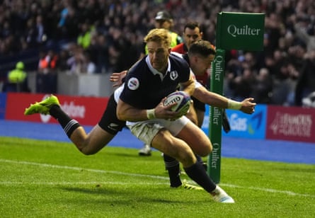 Kyle Steyn scores Scotland’s second try of the match against the All Blacks