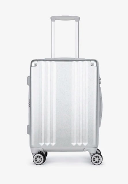 a silver suitcase with wheels
