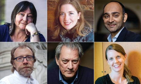 The contenders (clockwise from top left): Ali Smith, Fiona Mozley, Mohsin Hamid, Emily Fridlund, Paul Auster and George Saunders