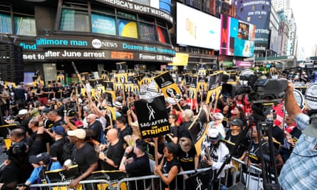 A Sag-aftra rally in Times Square