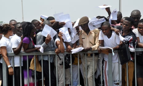  In 2014, there was a stampede as 20,000 people tried to apply for jobs in the Nigerian immigration service. Several would-be candidates were injured 