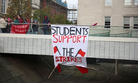 University of Liverpool staff and students attend a rally, during a day of strike action, in Liverpool.