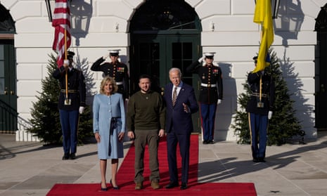 U.S. President Joe Biden (R) and first lady Jill Biden welcome President of Ukraine Volodymyr Zelensky to the White House on December 21, 2022 in Washington, DC.
