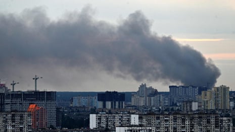 Smoke rises above Kyiv after first airstrikes on city in five weeks – video