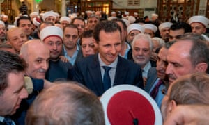 Bashar al-Assad at a mosque with worshippers