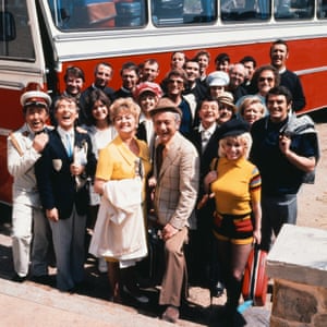 The Carry On crew including Peter Butterworth, Kenneth Williams, Joan Sims, Sid James, Charles Hawtrey, Barbara Windsor, June Whitfield and Bernard Bresslaw in Carry on Abroad, 1972