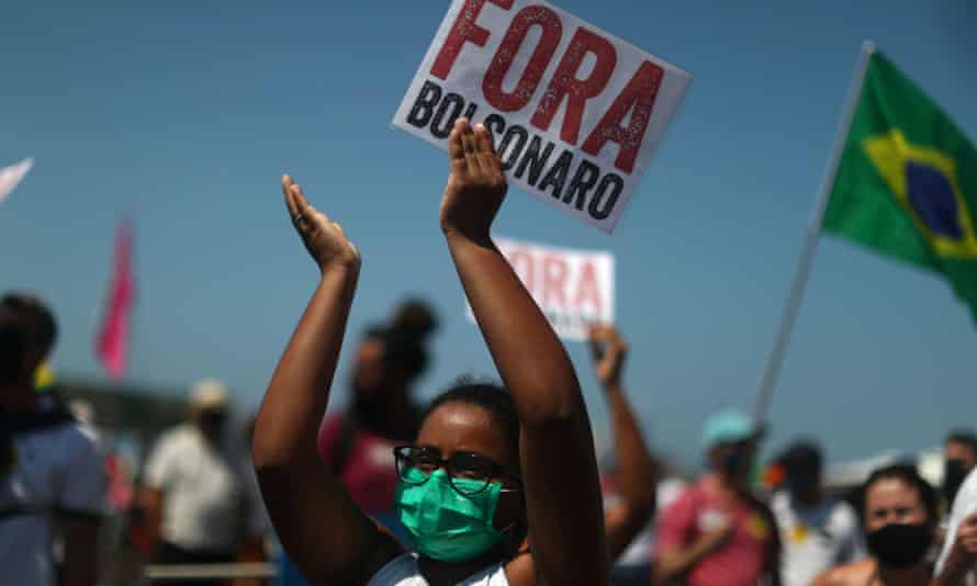 A protest against Bolsonaro on Copacabana beach. Objectors have intensified their campaign against Bolsonaro, with plans for rallies in dozens of major cities.
