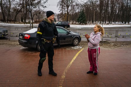 Andriy Khlyvnyuk is greeted by a fan in Kyiv on March 2.