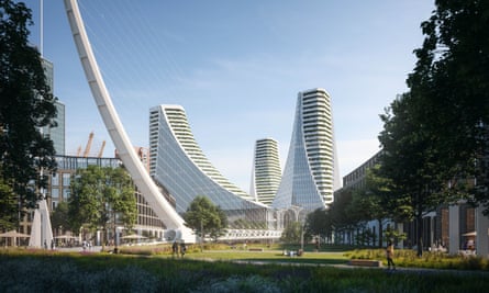 An artist’s impression of the Greenwich Peninsula scheme, which will include a new tube and bus station, theatre, cinema and performance venue, bars, shops and a wellbeing hub.