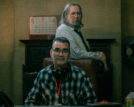 Mick Herron with Gary Oldman on the Slow Horses set.