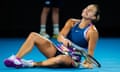 Aryna Sabalenka is overcome with joy after beating Elena Rybakina in the Australian Open final