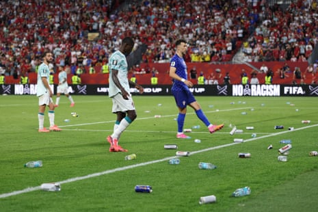 Bottles and cans thrown by furious Croatia fans. What a moment.