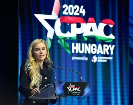 Eva Vlaardingerbroek, a Dutch influencer, on stage in Hungary