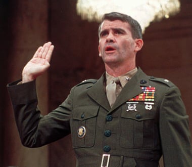 TV memories … Lt Col Oliver North is sworn in before Congress for the Iran-Contra hearings, July 1987.