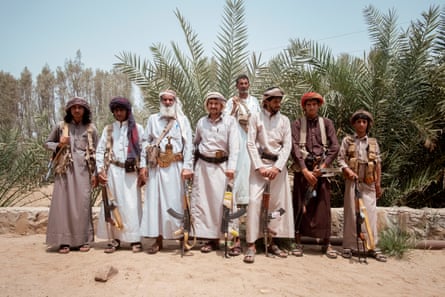 Fighters from the Bani Shaddad tribe in Raghwan, a desert village north of Marib