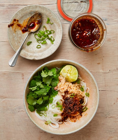 Yotam Ottolenghi’s rice noodles with lime and crab chilli oil.