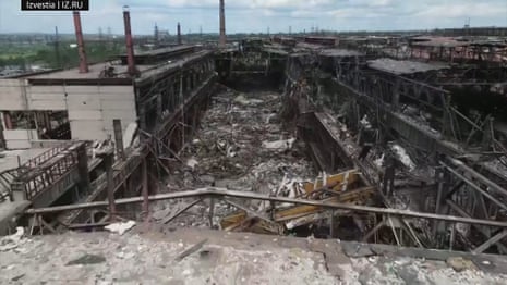 Drone footage shows the destroyed Azovstal plant.