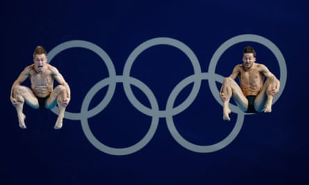 Britain’s Anthony Harding (right) and Jack Laugher compete on their way to winning bronze in the men’s synchronised 3m springboard diving final