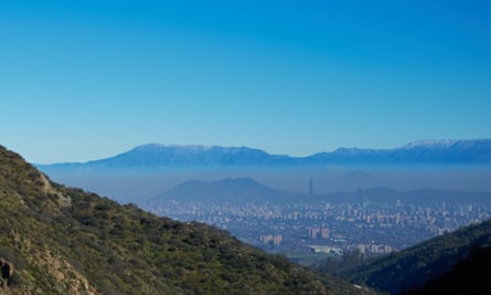 View over the city of Santiago, capital of Chile. Viewed from Parque Aguas de Ramon in the foothills of the Andes Mountains