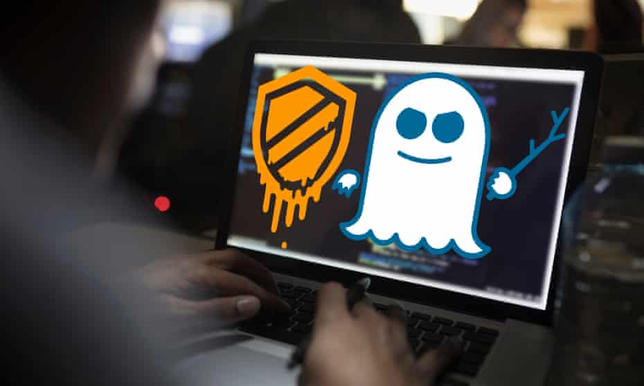 Meltdown and Spectre logos overlaid on computer screen