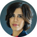 Woman with shoulder-length hairdo, in professional portrait
