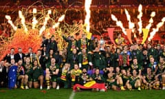 The winners of the Rugby League World Cup men's, women's and wheelchair tournaments at Old Trafford in 2022.