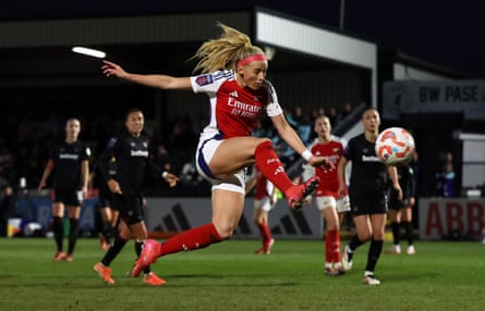 Chloe Kelly scores in Arsenal’s victory over West Ham in March