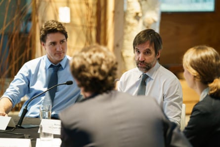 Canadian PM Justin Trudeau and Steven Guilbeault take part in a media roundtable in Montreal as the summit gets under way.