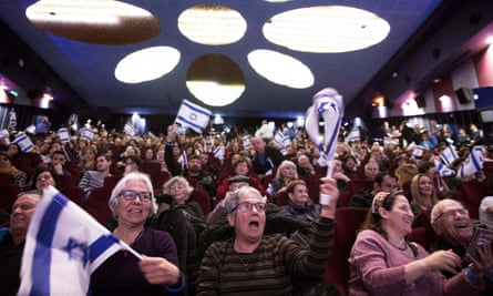 Supporters of the Blue and White party attend a campaign event for Gantz in Jerusalem.