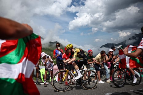 Jonas Vingegaard cycles in the ascent of the Col du Tourmalet during the 6th stage of the 110th edition of the Tour de France cycling race, 145 km between Tarbes and Cauterets-Cambasque.