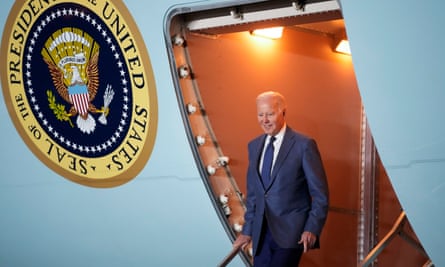 Joe Biden steps off Air Force One at Belfast international airport on Tuesday evening.