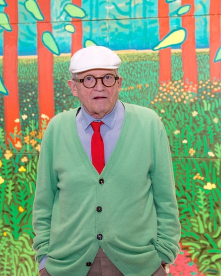David Hockney with one of his East Yorkshire canvases at the Centre Pompidou, Paris.