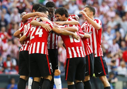 Athletic Bilbao players celebrate taking the lead against CD Leganes.