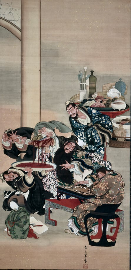 Hua Tuo Operating on the Arm of Guan Yu, by Katsushika Ōi. Hanging scroll, ink and colour on silk.