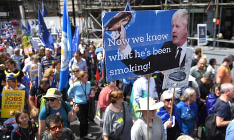 Protesters march to Parliament Square on 20 July during a ‘No To Boris, Yes To Europe’ march.
