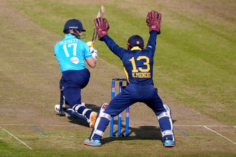 Ben Duckett is bowled by Dunith Wellalage