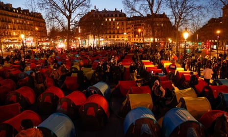 Protesters set up tents in La Place de la Republique in 2021 to highlight the plight of homeless people in Paris.