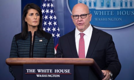 US Ambassador to the United Nations Nikki Haley and National Security Adviser H. R. McMaster respond to questions at the White House daily briefing<br>epa06207198 National Security Adviser H. R. McMaster (R), with US Ambassador to the United Nations Nikki Haley (L), responds to a question from the news media during the daily briefing at the White House in Washington, DC, USA, 15 September2017. President Trump will deliver a speech next week at the United Nations General Assembly in New York City. EPA/SHAWN THEW