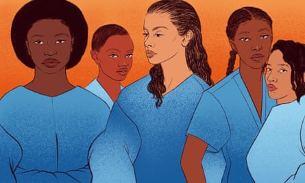 Illustration of Black women wearing blue.